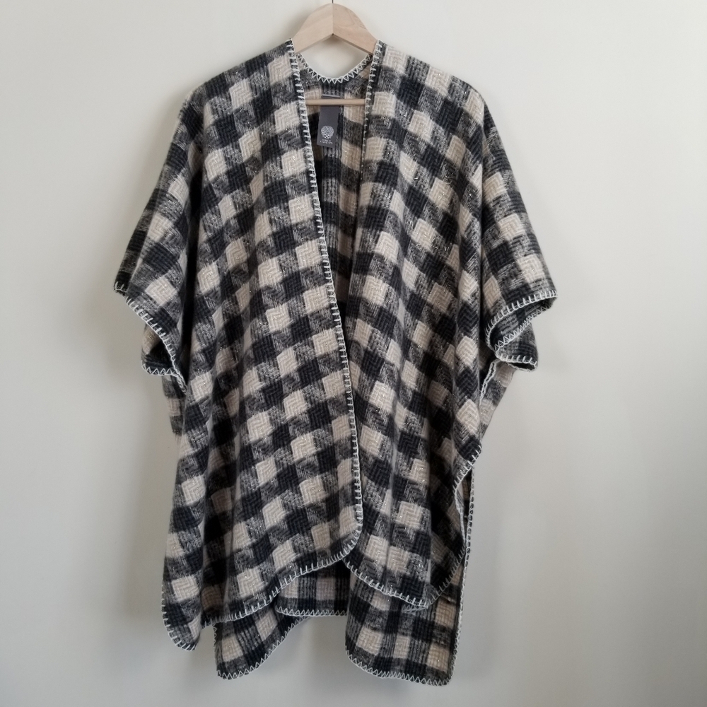 Vince Camuto Plaid Knit Poncho Cape